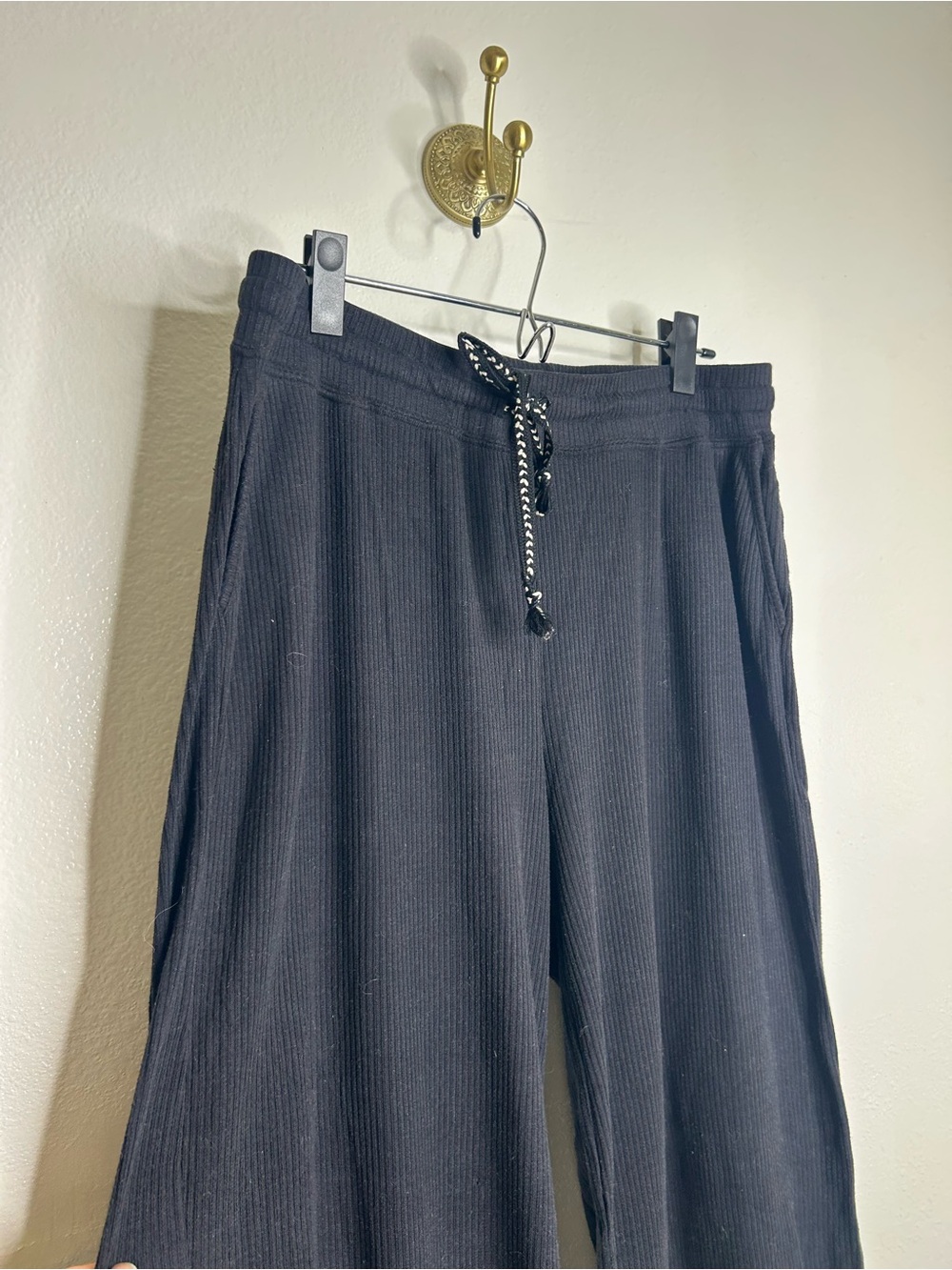 Faherty Black Ribbed Wide Leg Drawstring Lounge Pant Size XL